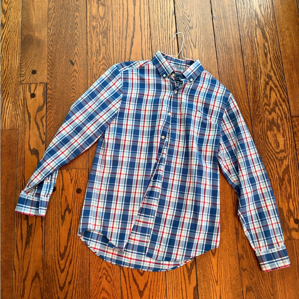 Vineyard Vines Men's Blue Red Plaid Whale Shirt